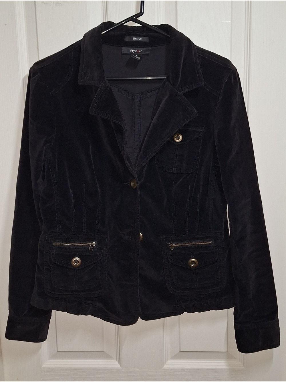 Style & Co Black Textured Velvet Blazer Jacket Small
